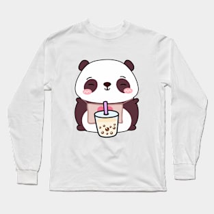 Cute Little Panda Loves Boba! Long Sleeve T-Shirt